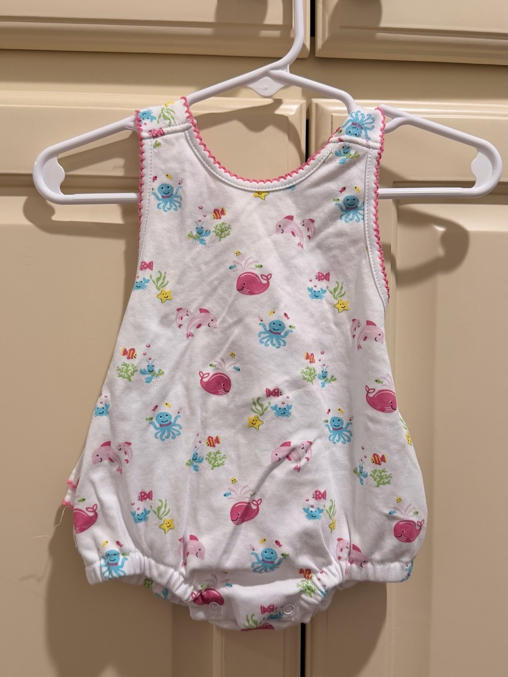 Kissy Kissy White Romper with Pink & Blue Sea Life Print